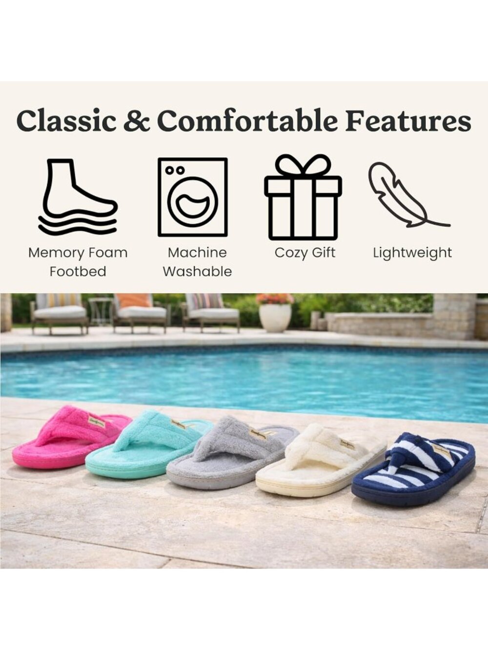 Women's Blue Stripe Melanie Colorblocked Microfiber Terry Thong Slipper Shoes - Picture 6 of 7